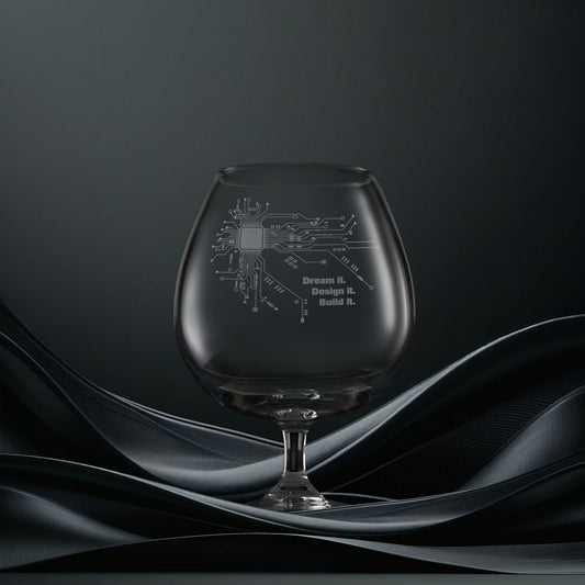 Engraved brandy glass with corporate logo and personalised text