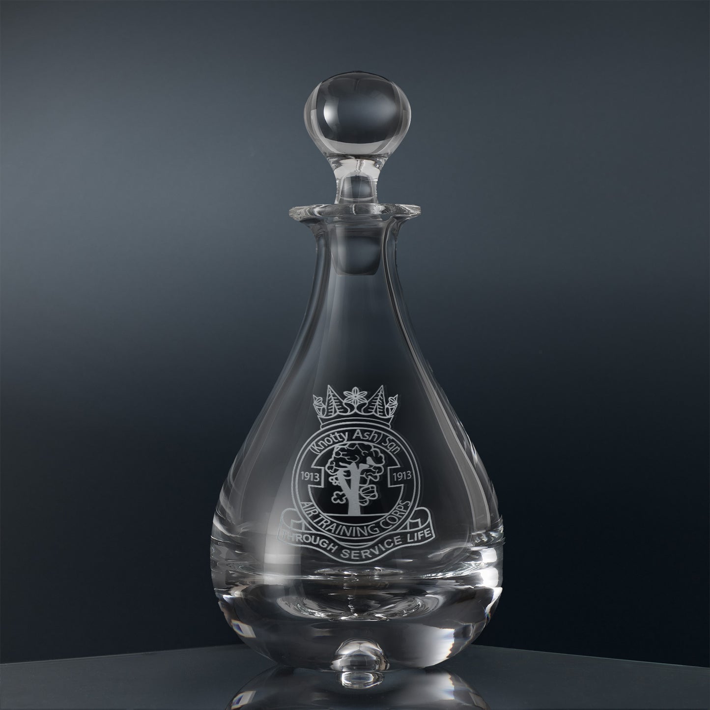 Engraved wine decanter with corporate branding and business logo