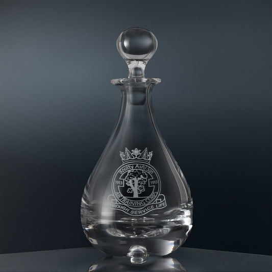 Engraved wine decanter with corporate branding and business logo