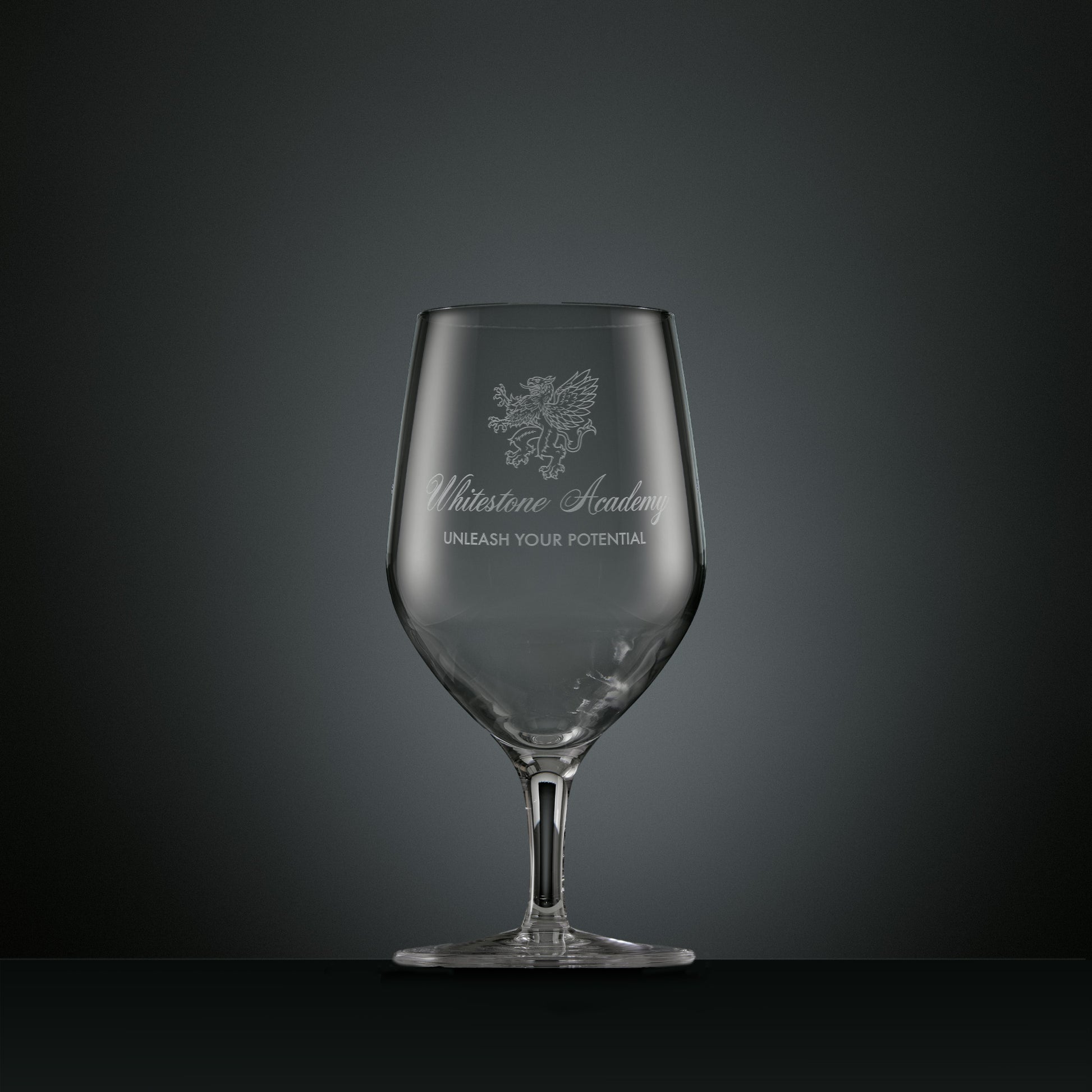 Engraved mineral water glass with corporate logo and personalised text