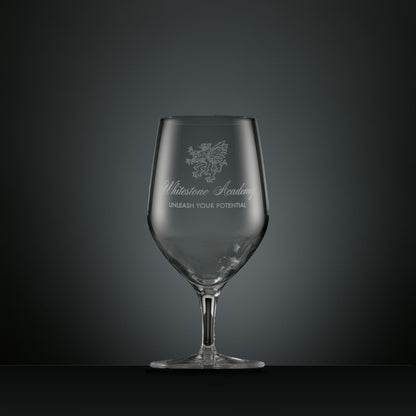 Engraved mineral water glass with corporate logo and personalised text