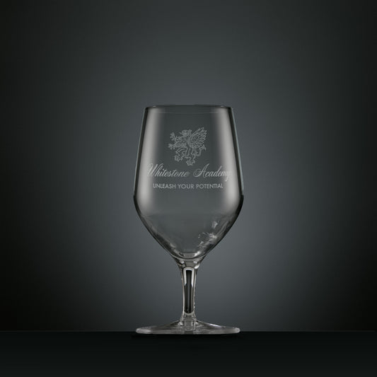 Engraved mineral water glass with corporate logo and personalised text