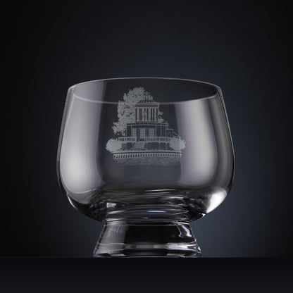 Engraved presentation bowl with corporate building illustration