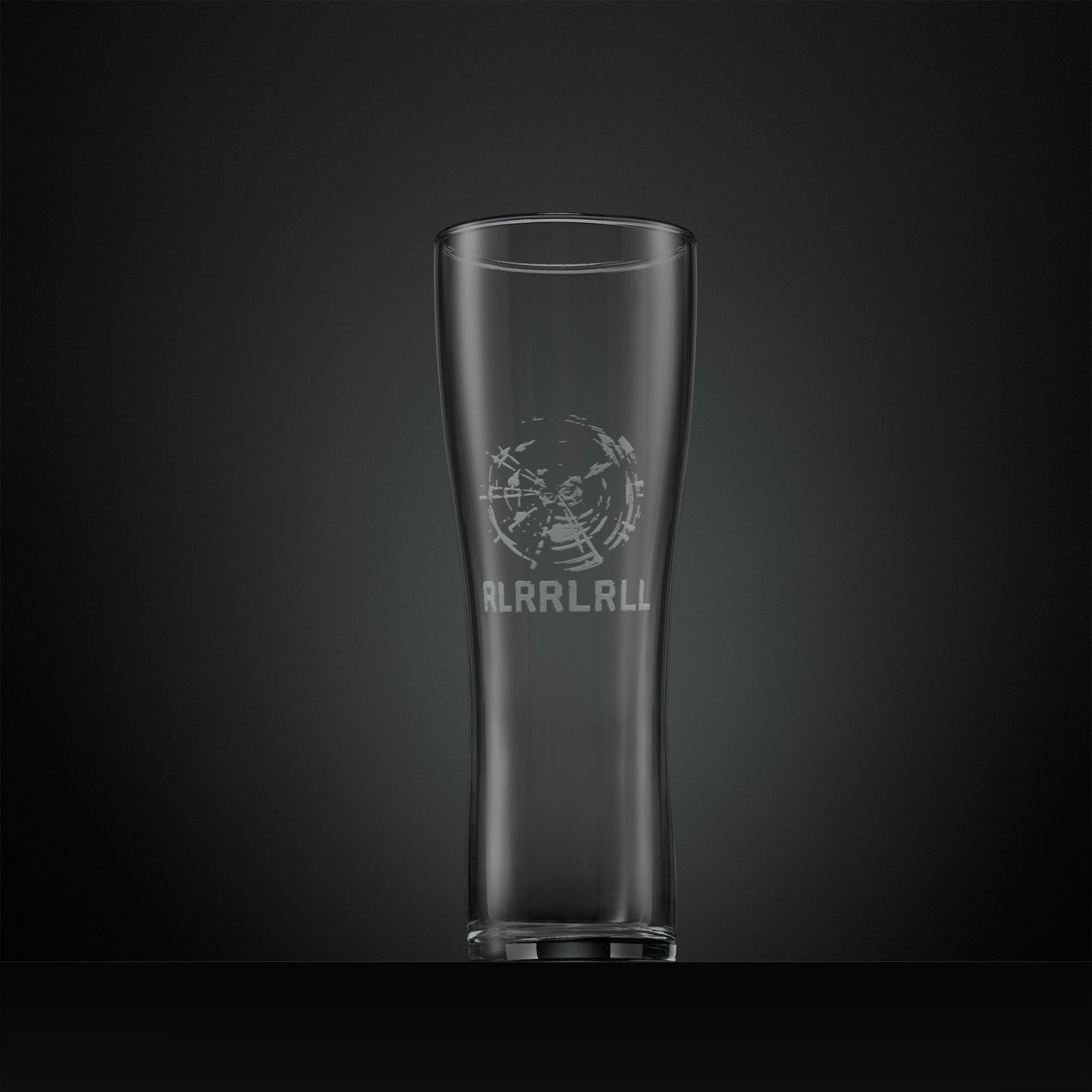 Hand engraved pint glass featuring a paradiddle standing wave pattern inspired by a vibrating drumhead