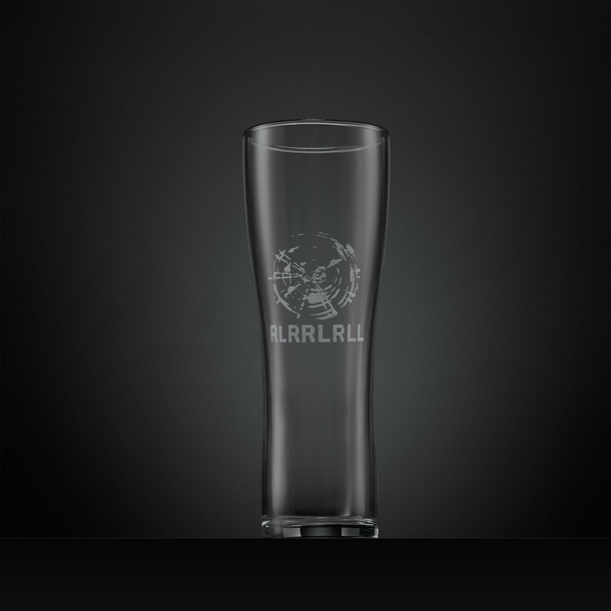 Hand engraved pint glass featuring a paradiddle standing wave pattern inspired by a vibrating drumhead