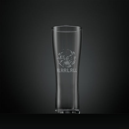 Hand engraved pint glass featuring a paradiddle standing wave pattern inspired by a vibrating drumhead