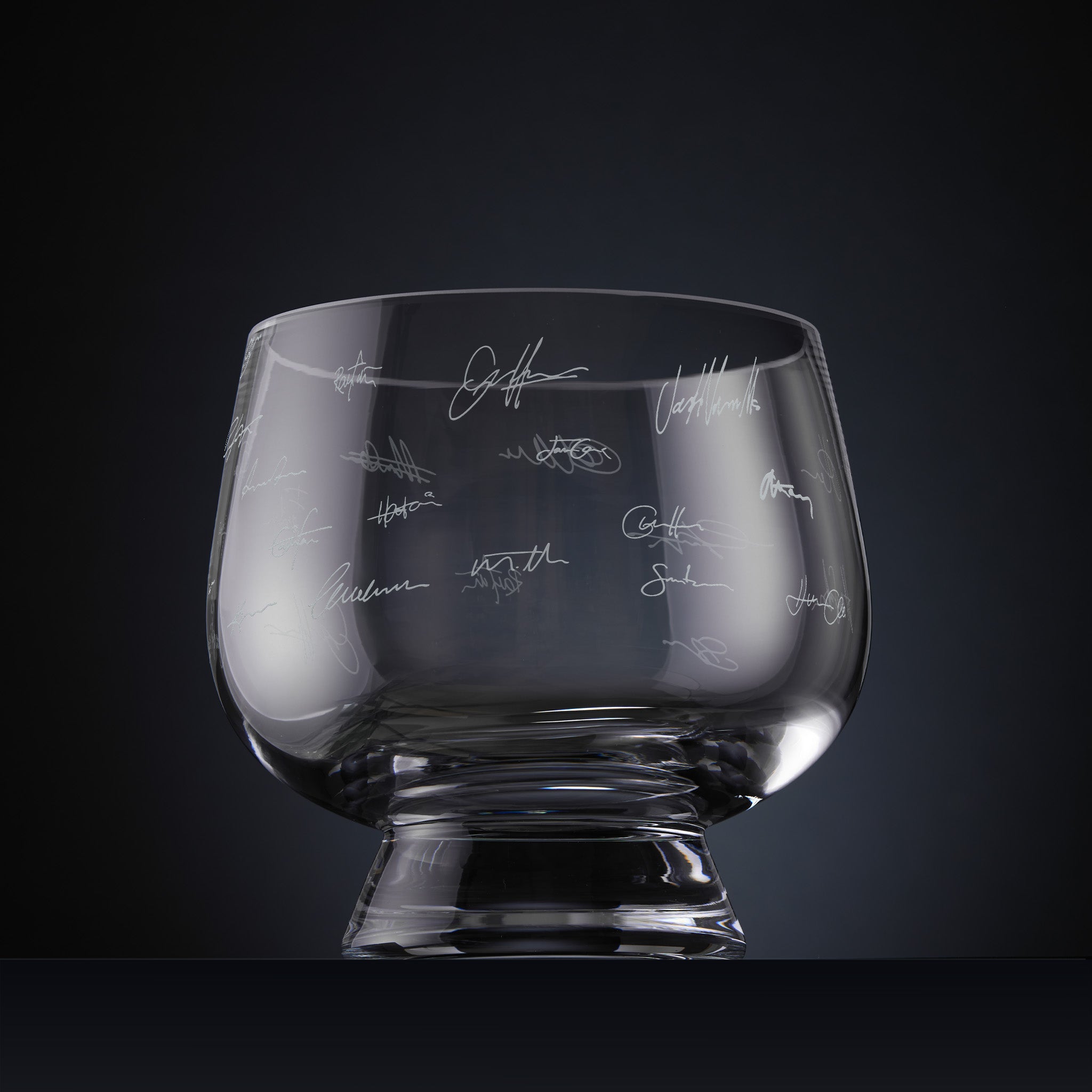 Engraved celebration bowl with handwritten signatures in a wraparound design