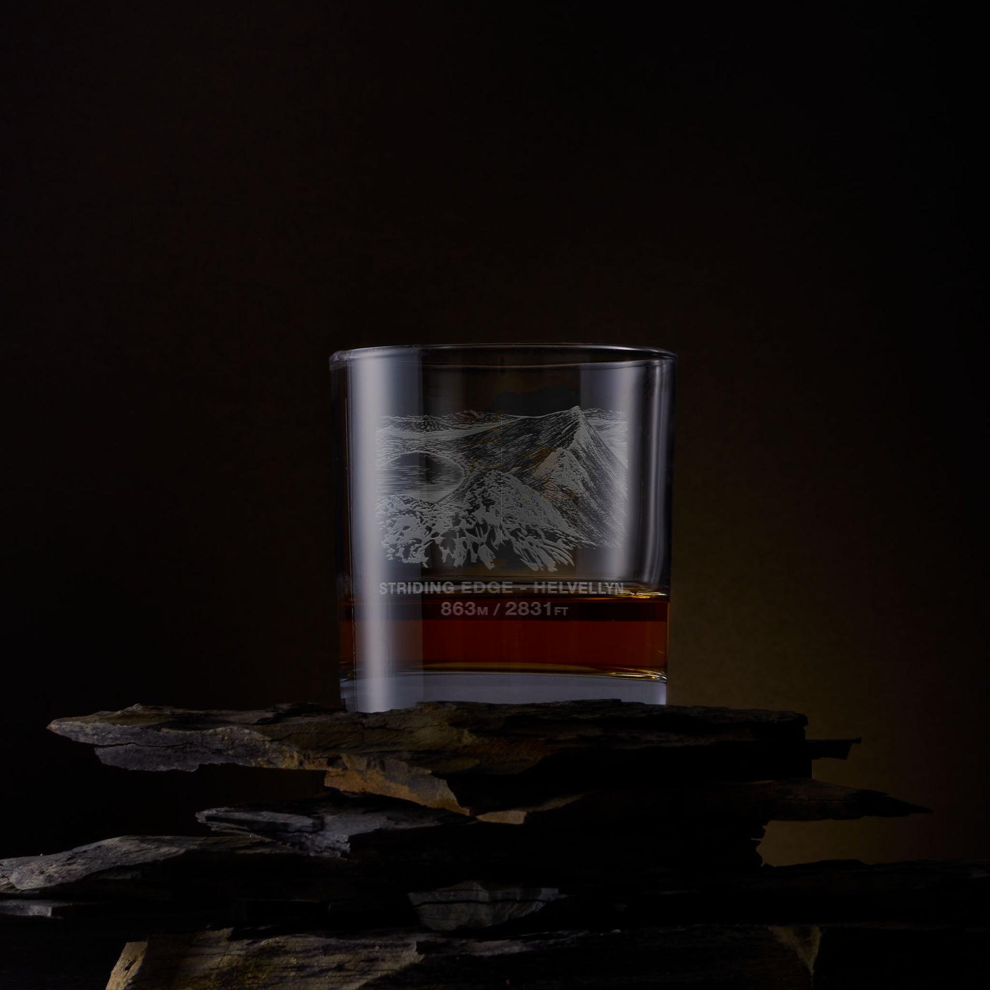 Engraved whisky glass with Striding Edge, Helvellyn illustration