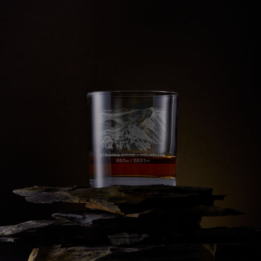 Engraved whisky glass with Striding Edge, Helvellyn illustration