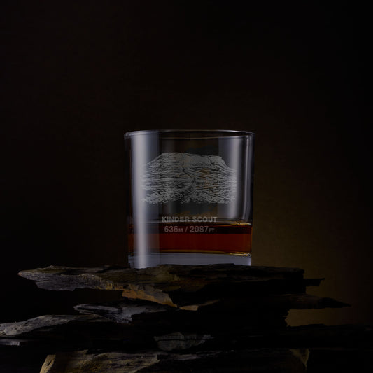 Engraved whisky glass with Kinder Scout illustration