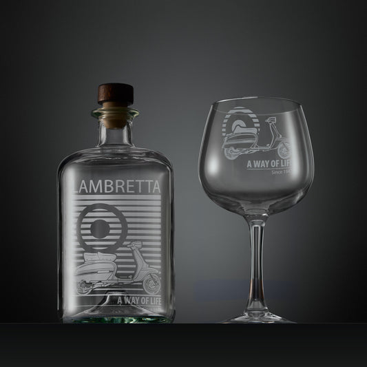 Engraved gin decanter and glass set with Lambretta GP illustration