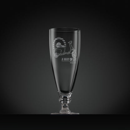 Stemmed beer glass engraved with Lambretta Li Special scooter and Mod target design