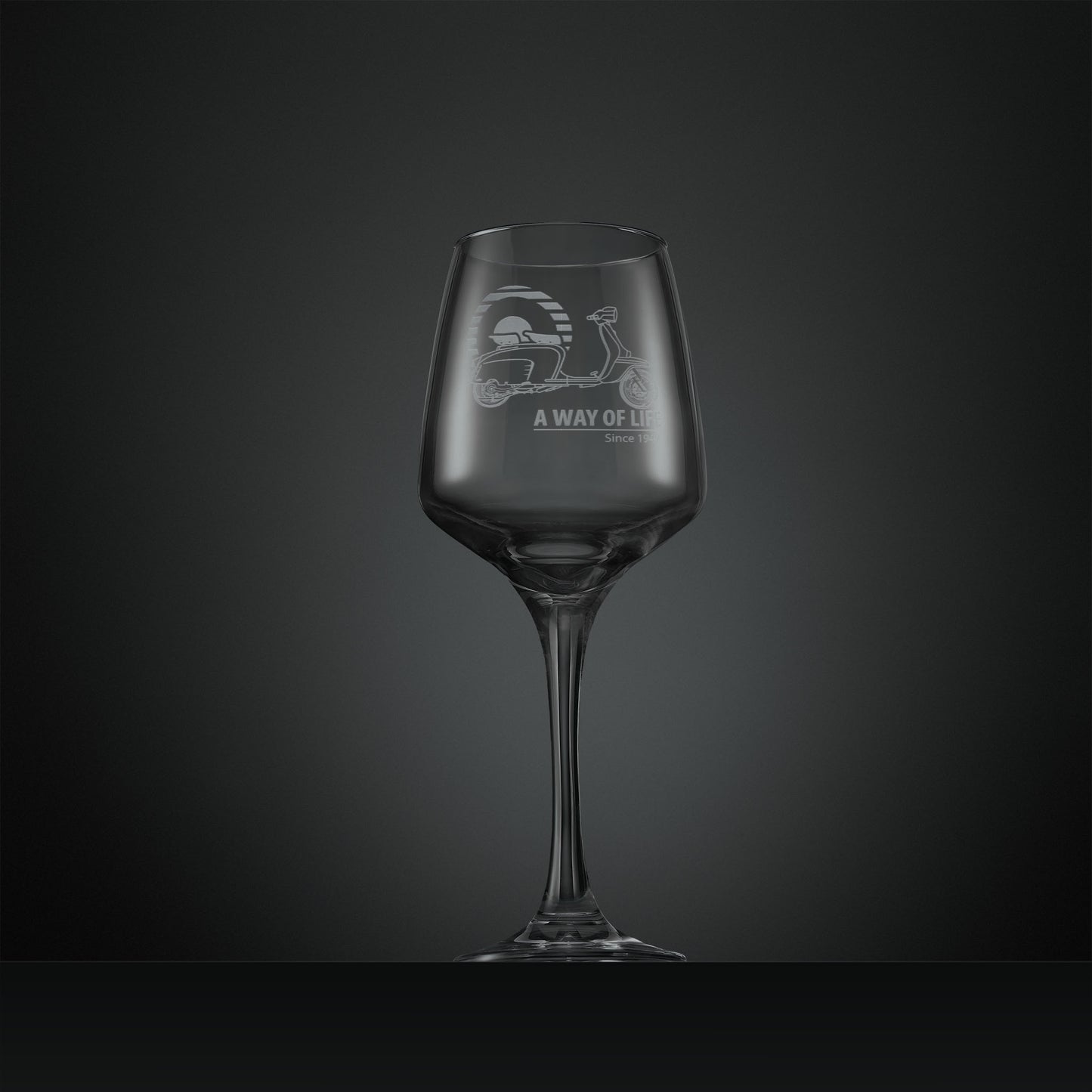 Engraved Lambretta LI Special wine glass with A Way of Life Since 1947 inscription