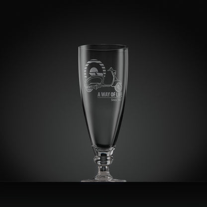 Stemmed beer glass engraved with Series 1 Lambretta Li 125 scooter and MOD target design