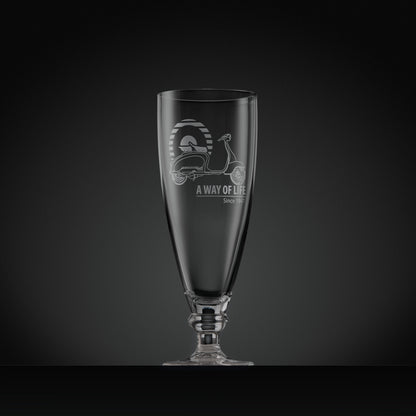 Stemmed beer glass engraved with Series 2 Lambretta Li125 scooter and Mod target design
