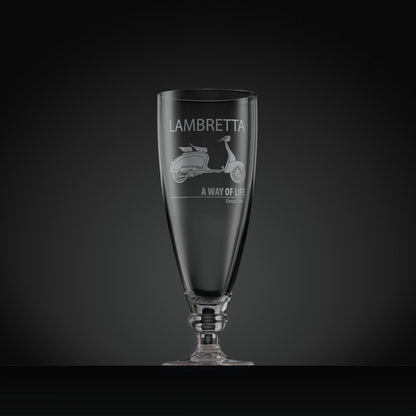 Stemmed beer glass engraved with Series 2 Lambretta Li125 scooter and text design