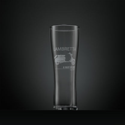Engraved pint glass with Lambretta TV175 and A Way of Life text design.