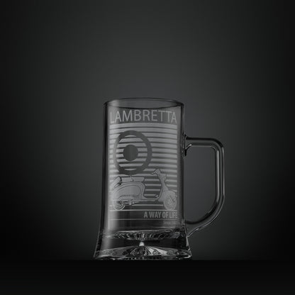 Engraved glass tankard featuring a Lambretta TV175 scooter and MOD target design