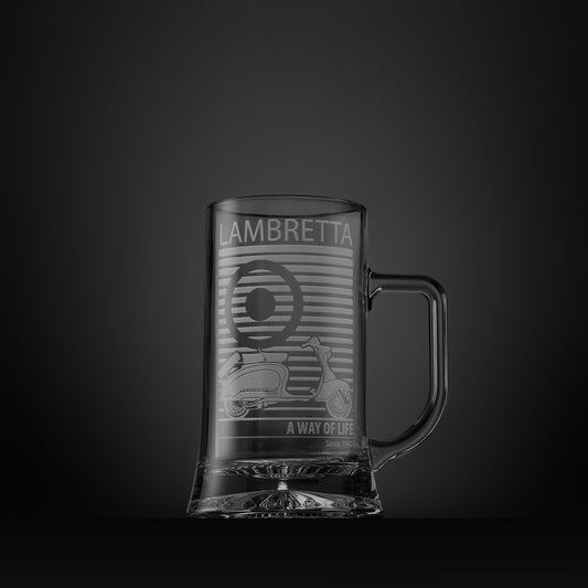 Engraved glass tankard featuring a Lambretta TV175 scooter and MOD target design