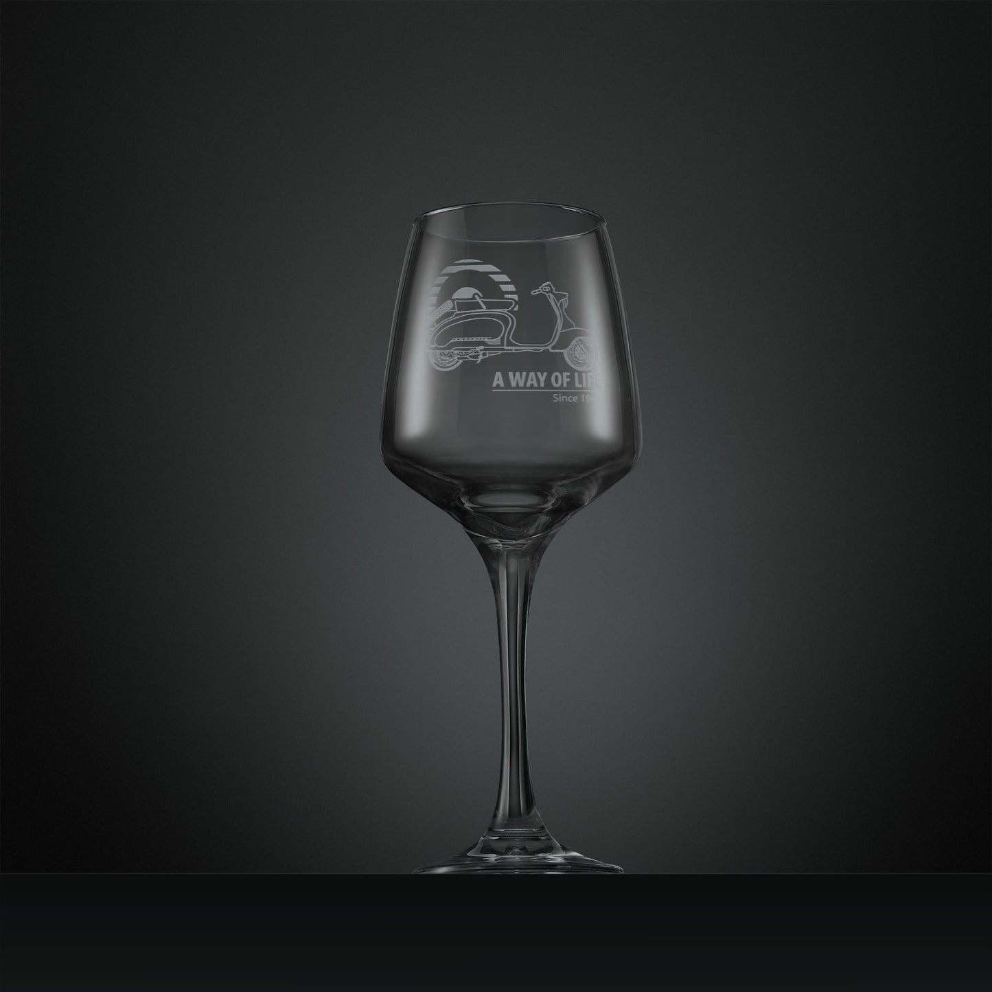 Engraved Lambretta TV175 wine glass with A Way of Life Since 1947, text
