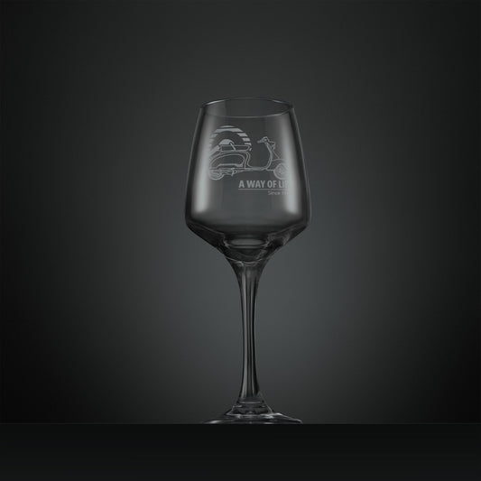 Engraved Lambretta TV175 wine glass with A Way of Life Since 1947, text
