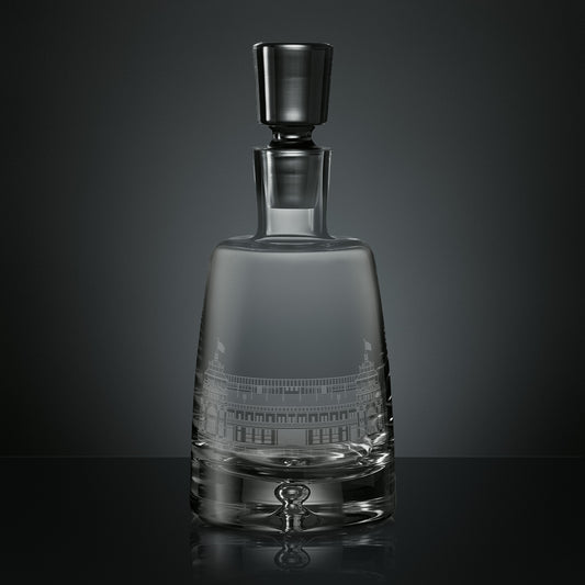 Engraved glass decanter with n illustration of the Pavilion at Lords