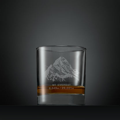 Engraved whisky glass with Mount Everest illustration