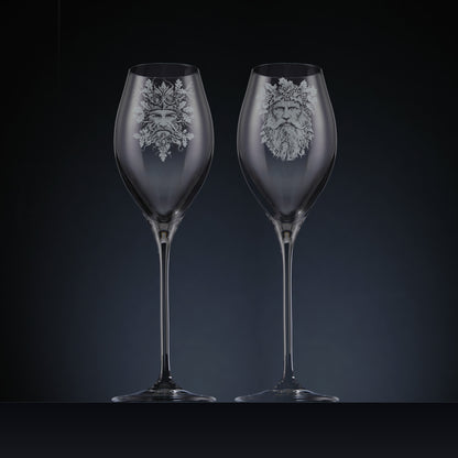 Engraved Oak King & Holly King Prosecco Glasses