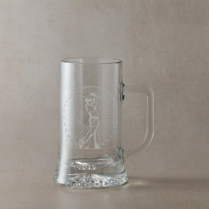 Engraved Perfect Swing golf tankard showing golfer silhouette with repeating swing arc and personalised hole in one details.