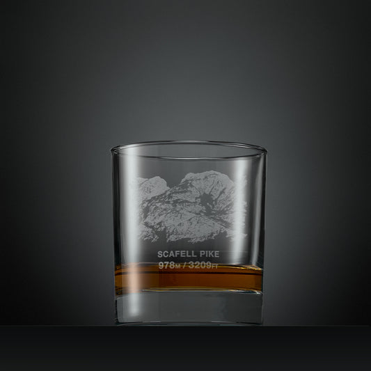 Engraved whisky glass with Scafell Pike illustration