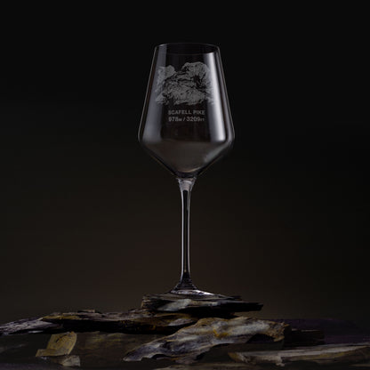 Engraved wine glass with Scafell Pike illustration