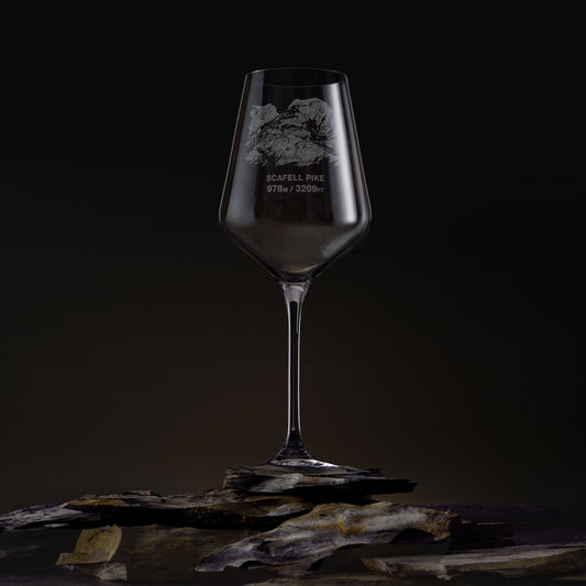 Engraved wine glass with Scafell Pike illustration