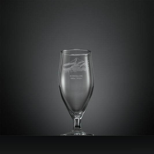 Engraved stemmed beer glass with Schiehallion illustration