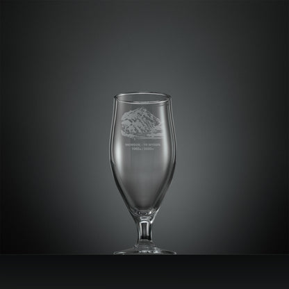 Engraved stemmed beer glass with Snowdon (Yr Wyddfa) illustration