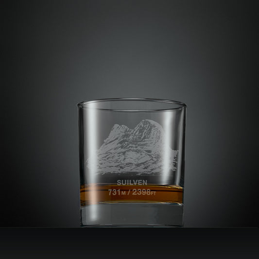 Engraved whisky glass with Suilven illustration