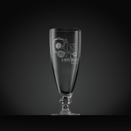 Stemmed beer glass engraved with Vespa 50 Special scooter