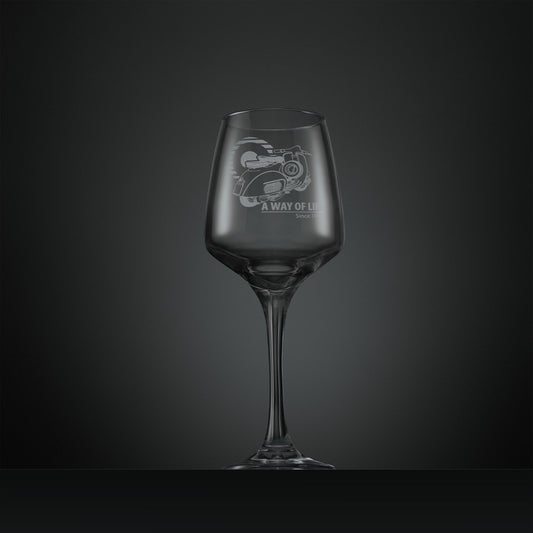 Engraved Vespa GL wine glass with A Way of Life Since 1946 slogan