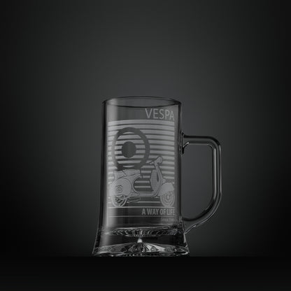 Engraved glass tankard featuring a Vespa GS150 scooter and MOD target design