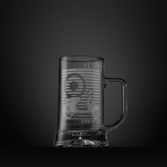 Engraved glass tankard featuring a Vespa GS150 scooter and MOD target design