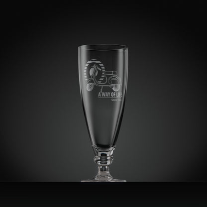 Stemmed beer glass engraved with Vespa Primavera scooter and Mod target
