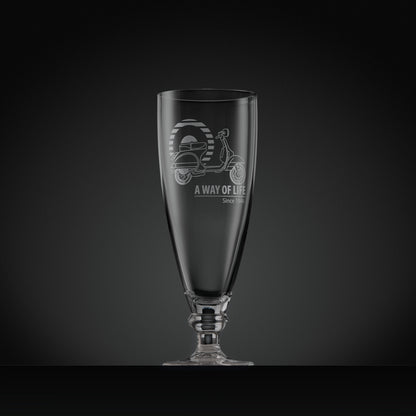 Stemmed beer glass engraved with Vespa PX scooter and Mod target