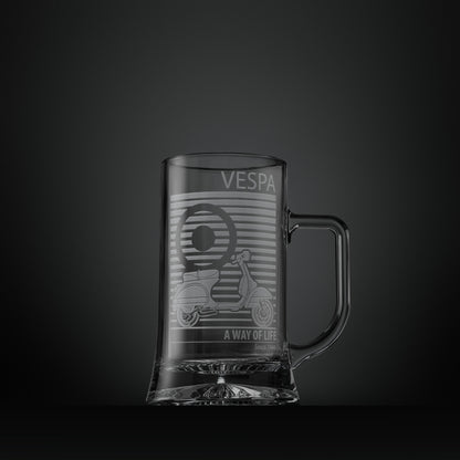 Engraved glass tankard featuring a Vespa PX scooter and MOD target design