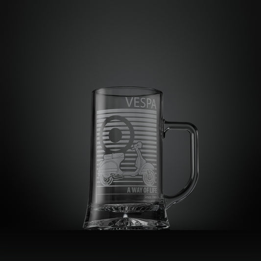 Engraved glass tankard featuring a Vespa PX scooter and MOD target design