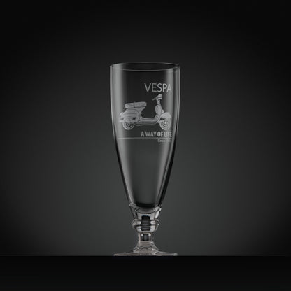 Engraved Vespa Rally 200 stemmed beer glass featuring Vespa script and ‘A Way of Life Since 1946’