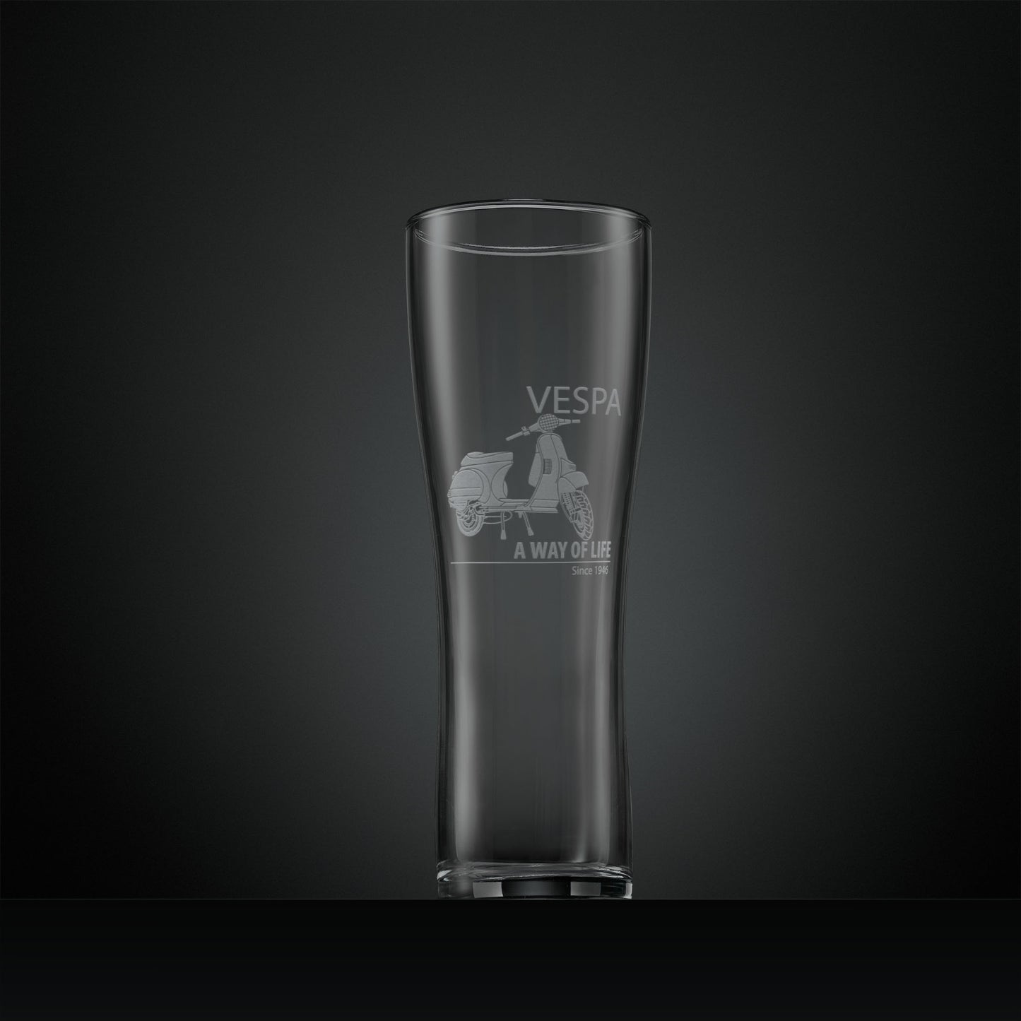 Vespa T5 engraved pint glass illustrated with a A Way of Life text