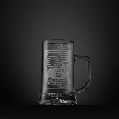 Engraved glass tankard  featuring a Vespa T5 scooter and MOD target design