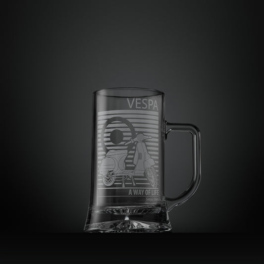 Engraved glass tankard  featuring a Vespa T5 scooter and MOD target design