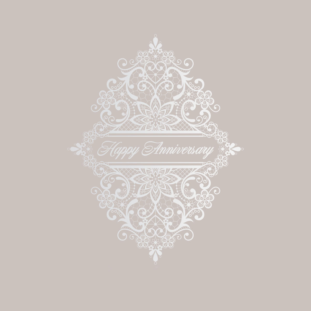 Engraved wedding design with lace details and  'Happy Anniversary' text