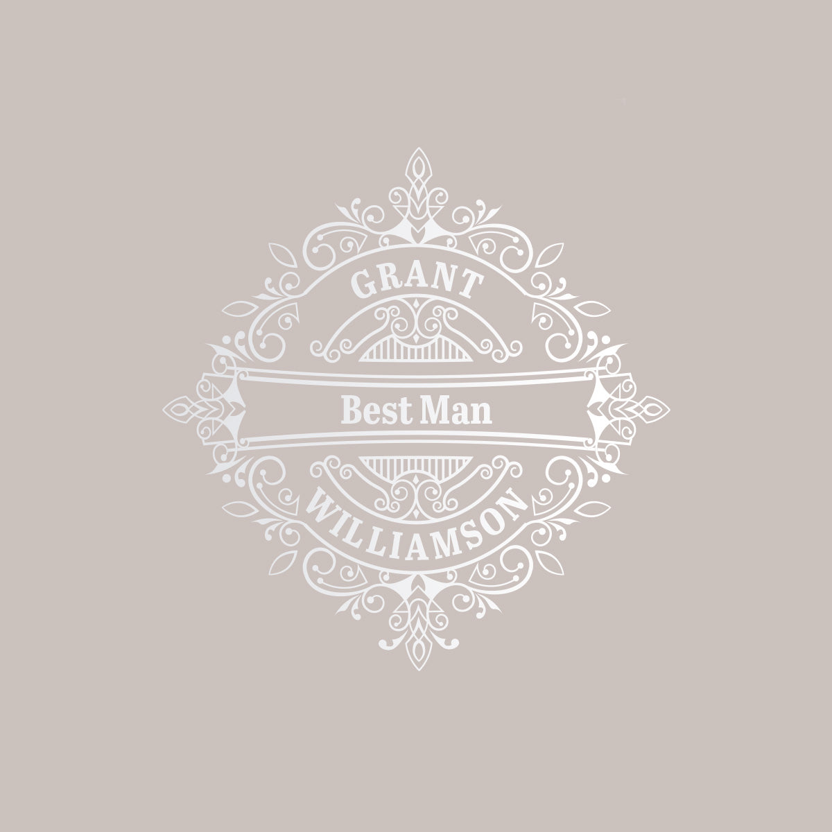 Engraved wedding design with lace details names and  'Best Man' text