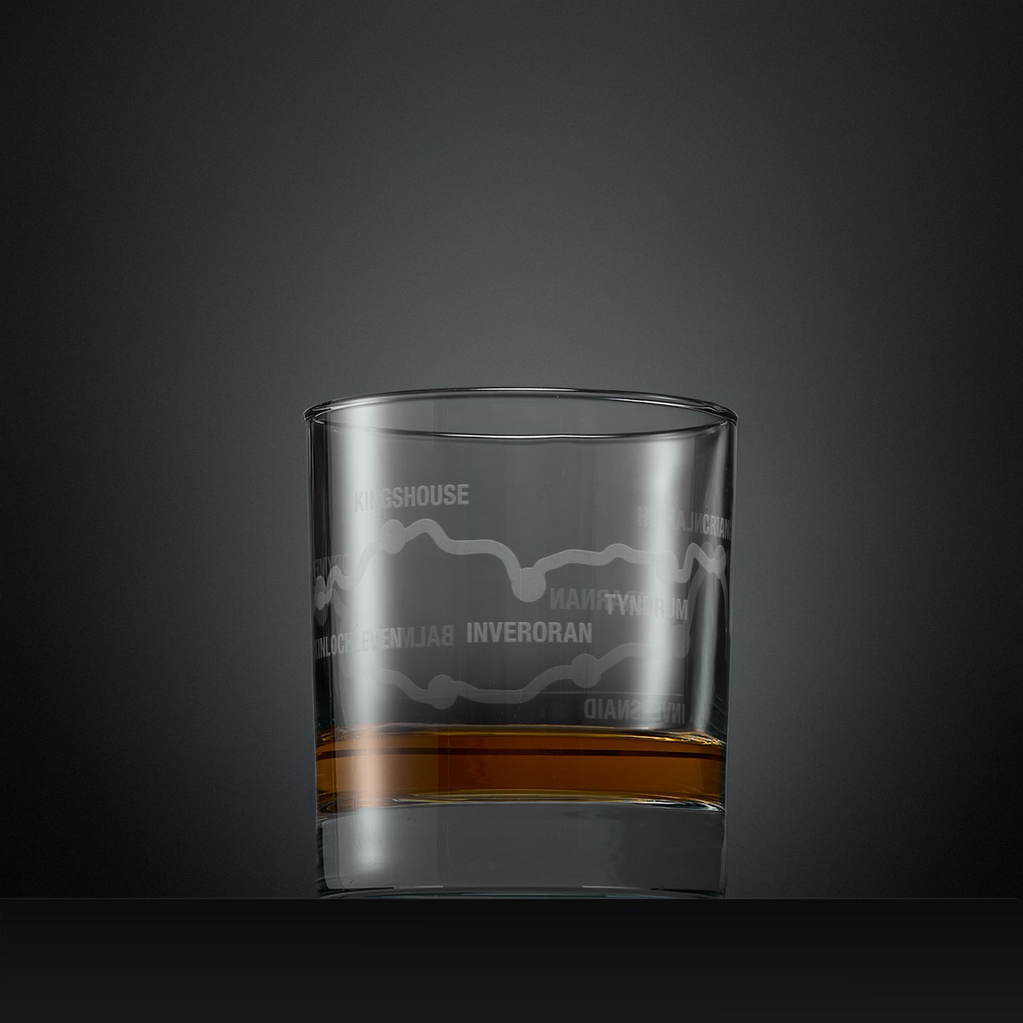 Engraved whisky glass with West Highland Way Route illustration